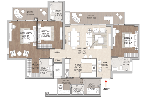 2 BHK floor plan at Arkade Evoke Bangur Nagar